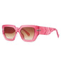 a pair of pink sunglasses on a white background.